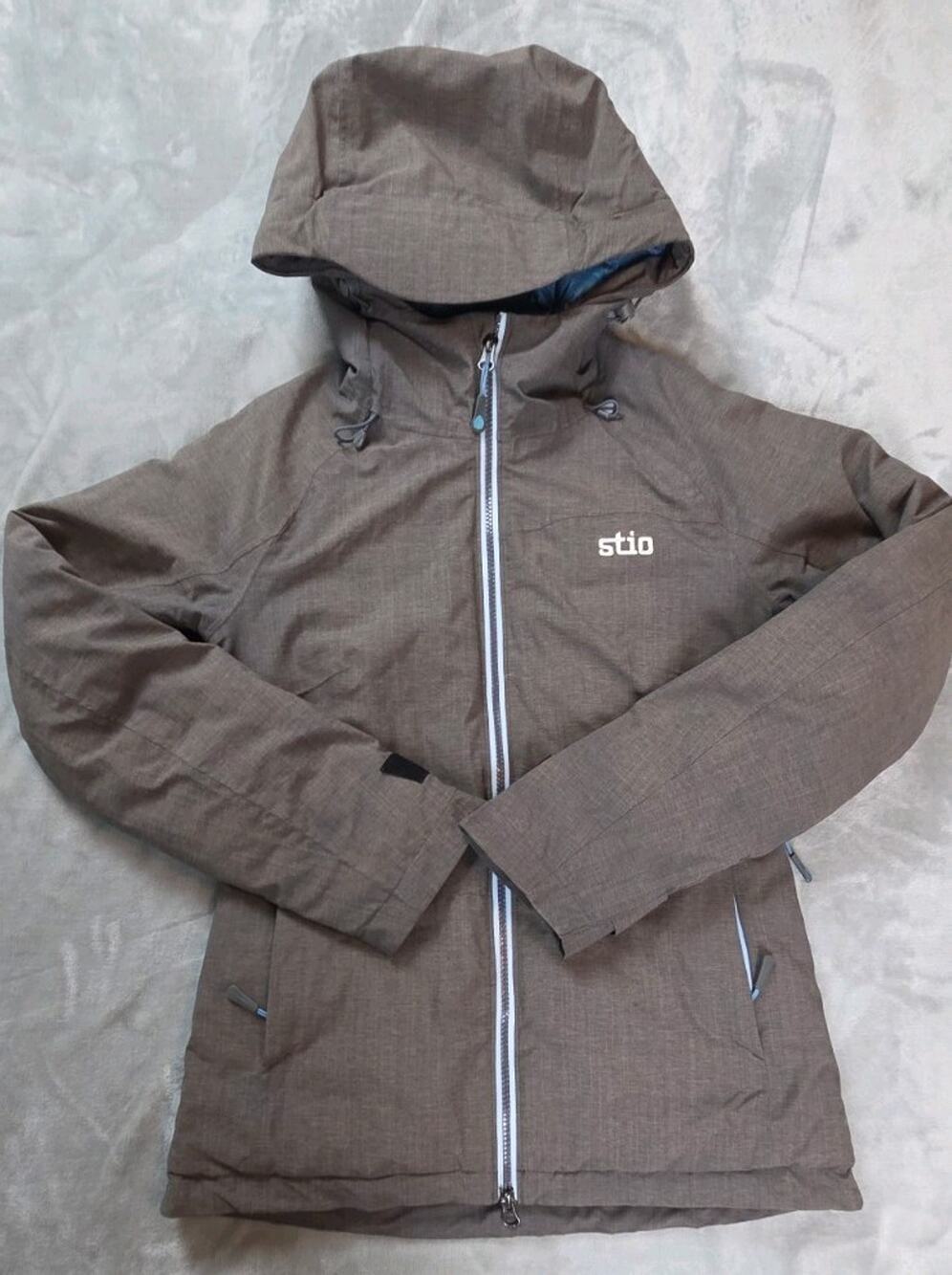 Stio Ski Jacket Womens XS goose Down insulated gray Hooded zipper pockets vented